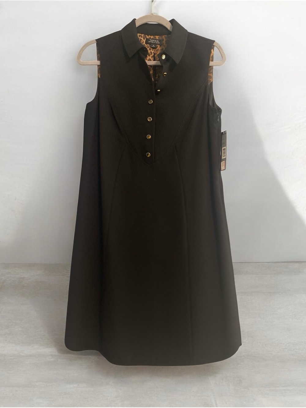 NWT Tahari ASL Sleeveless Black Sleeveless Collar A-Line Shirt Sheath Dress Sz 6